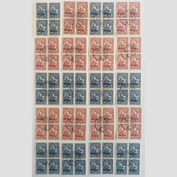 FRIMRKER DANMARK | 1951 - AFA 328 + AFA 329 ENGROS - 10 x 4-blokke - Center Stemplet