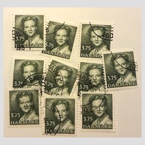 FRIMRKER DANMARK | 1990 - AFA 956 - Dronning Margrethe - 10 x 3,75 Kr. grn - Pnt stemplet
