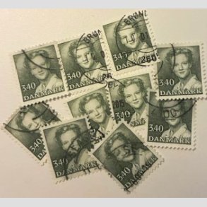 FRIMRKER DANMARK | 1989 - AFA 925 - Dronning Margrethe - 10 x 3,40 Kr. grn - Pnt Stemplet