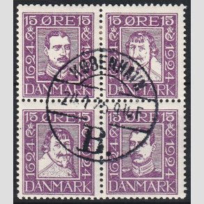 FRIMRKER DANMARK | 1924 - AFA 136-139 - Postjubilum 15 re violet i 4-blok - Lux Stemplet