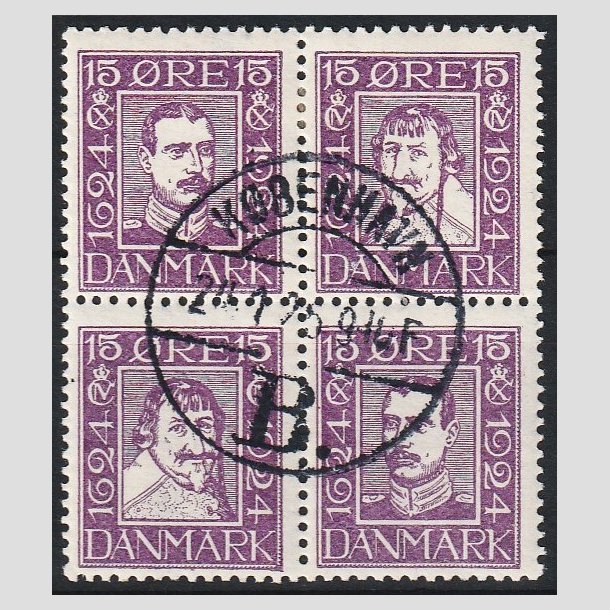 FRIMRKER DANMARK | 1924 - AFA 136-139 - Postjubilum 15 re violet i 4-blok - Lux Stemplet