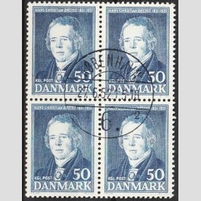 FRIM�RKER DANMARK | 1951 - AFA 330 - Hans Christian �rsted - 50 �re i 4-blok - Stemplet K�benhavn