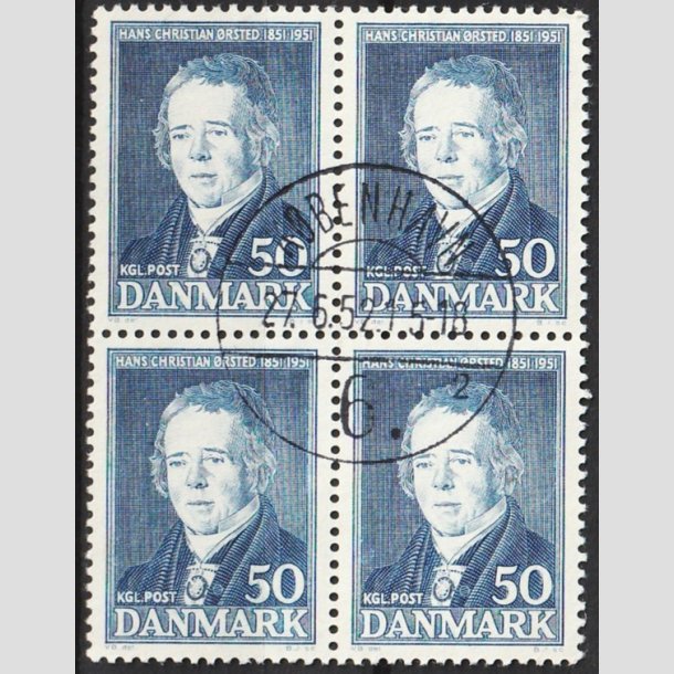 FRIMRKER DANMARK | 1951 - AFA 330 - Hans Christian rsted - 50 re i 4-blok - Stemplet Kbenhavn