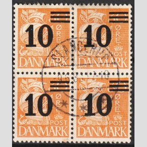 FRIMRKER DANMARK | 1934 - AFA 222 - 10/30 re orangegul i 4-blok - Stemplet Slangerup