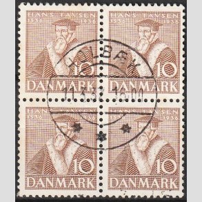 FRIM�RKER DANMARK | 1936 - AFA 231 - Reformationen 10 �re brun i 4-blok - Lux Stemplet Holb�k
