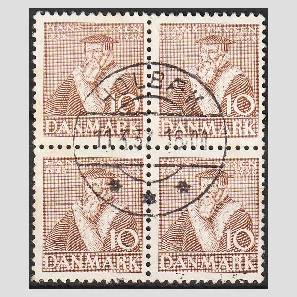 FRIMRKER DANMARK | 1936 - AFA 231 - Reformationen 10 re brun i 4-blok - Lux Stemplet Holbk