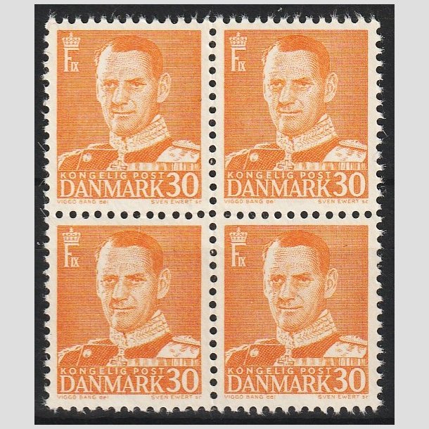 FRIM�RKER DANMARK | 1948-50 - AFA 309 - Fr. IX 30 �re orange (Type III) i 4-blok - Postfrisk