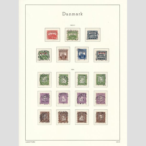 FRIM�RKER DANMARK | 1920-24 - AFA 112 mv. - Genforening + Postjubil�um p� side fra samling - Stemplet