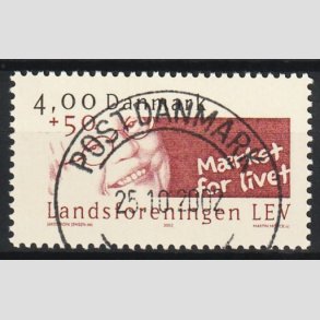 FRIM�RKER DANMARK | 2002 - AFA 1314 - LEV - 4,00 Kr. + 50 �re r�d/sort - Pragt Stemplet