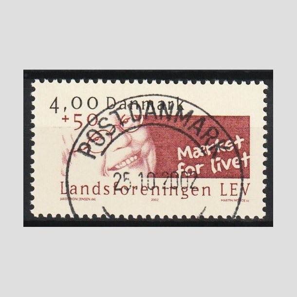 FRIM�RKER DANMARK | 2002 - AFA 1314 - LEV - 4,00 Kr. + 50 �re r�d/sort - Pragt Stemplet