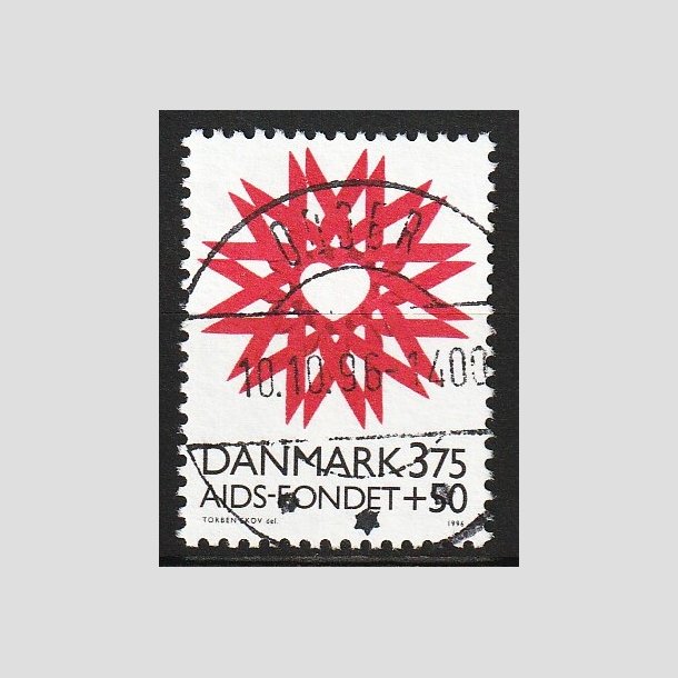 FRIM�RKER DANMARK | 1996 - AFA 1130 - AIDS-Fondet - 3,75 Kr. + 50 �re r�d/sort - Lux Stemplet Odder