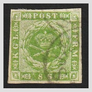 FRIM�RKER DANMARK | 1854-57 - AFA 5 - 8 Skilling gr�n - Stemplet