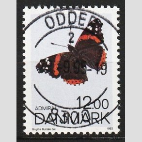 FRIM�RKER DANMARK | 1993 - AFA 1040 - Sommerfugle - 12,00 Kr. flerfarvet - Lux Stemplet Odder