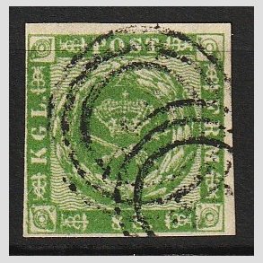 FRIM�RKER DANMARK | 1858-62 - AFA 8 - 8 Skilling gr�n - Stemplet