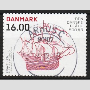 FRIM�RKER DANMARK | 2010 - AFA 1624E - Danske fl�de 500 �r - 16,00 Kr. - Pragt Stemplet