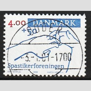 FRIM�RKER DANMARK | 2000 - AFA 1263 - Spastikerforeningen - 4,00 Kr. + 50 �re bl�/r�d - Lux Stemplet Odder