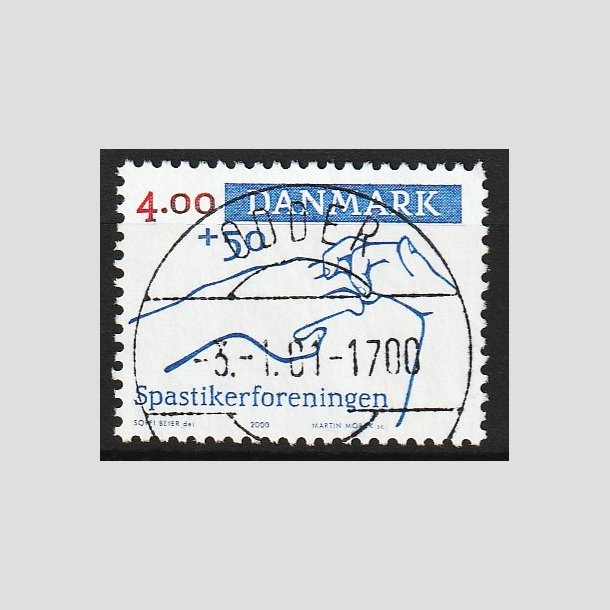 FRIM�RKER DANMARK | 2000 - AFA 1263 - Spastikerforeningen - 4,00 Kr. + 50 �re bl�/r�d - Lux Stemplet Odder