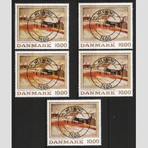 FRIM�RKER DANMARK | 1988 - AFA 922 - Fritz Syberg - 5 x 10,00 Kr. flerfarvet - Lux Stemplet Herning
