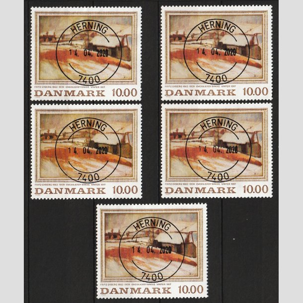 FRIM�RKER DANMARK | 1988 - AFA 922 - Fritz Syberg - 5 x 10,00 Kr. flerfarvet - Lux Stemplet Herning
