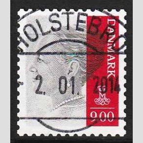 FRIM�RKER DANMARK | 2014 - AFA 1762 - Dronning Margrethe - 9,00 Kr. gr�/karmin - Lux Stemplet