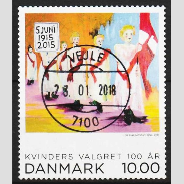 FRIM�RKER DANMARK | 2015 - AFA 1832 - Kvinders valgret 100 �r - 10,00 Kr. - Lux Stemplet Vejle 