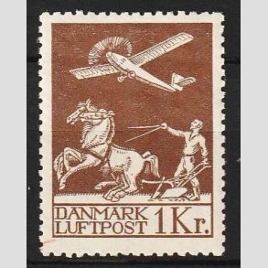 FRIM�RKER DANMARK | 1929 - AFA 182 - Gl. Luftpost 1 Kr. brun - Ubrugt