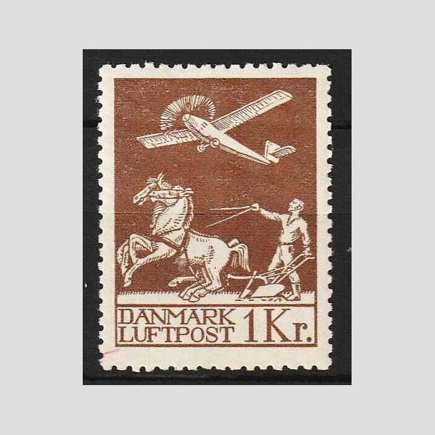 FRIM�RKER DANMARK | 1929 - AFA 182 - Gl. Luftpost 1 Kr. brun - Ubrugt