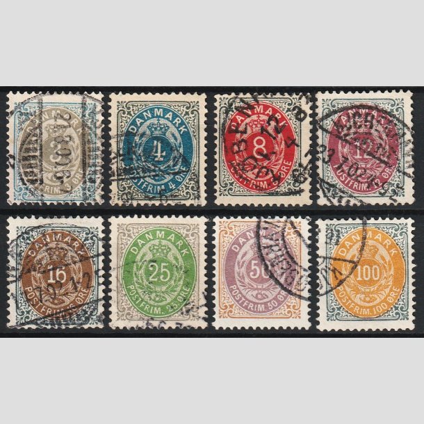 FRIM�RKER DANMARK | 1895 - AFA 22B-31B - 3-100 �re komplet s�t - Stemplet