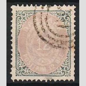 FRIM�RKER DANMARK | 1875 - AFA 26y omv. ramme - 12 �re gr�/violet - Stemplet