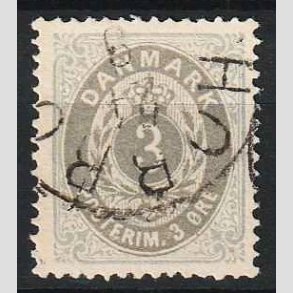 FRIM�RKER DANMARK | 1875 - AFA 22a - 3 �re ultramarin/gr� - Stemplet