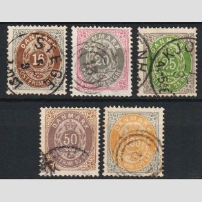 FRIM�RKER DANMARK | 1875 - AFA 27-31 - s�t med 16 til 100 �re �re - Stemplet