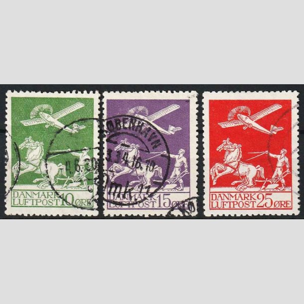 FRIM�RKER DANMARK | 1925 - AFA 144,145,146 - Gl. Luftpost - Stemplet