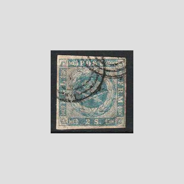 FRIM�RKER DANMARK | 1854-57 - AFA 3 - 2 Skilling bl� - Stemplet