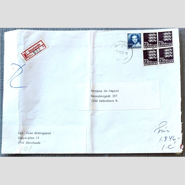 FRIM�RKER DANMARK | 1988 - AFA 901 - Rigsv�ben - "R" brugsbrev med 4 x 7,10 Kr. m�rklilla - Skovlunde/Kbh.N 