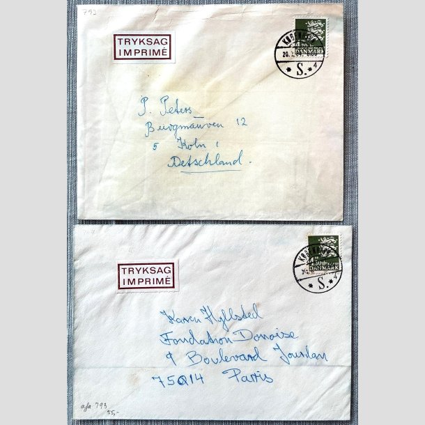 FRIM�RKER DANMARK | 1984 - AFA 793 - Rigsv�ben - 2 x "Tryksag" med 4,30 Kr. - K�ln/Paris 