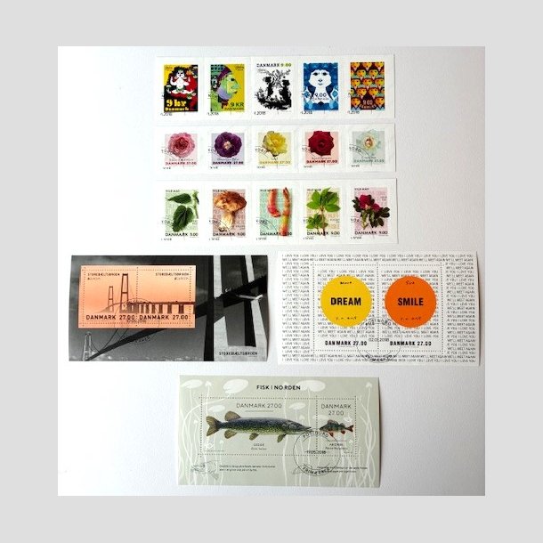 FRIM�RKER DANMARK | 2018 - Flotte enkeltm�rker + Miniark fra �rgangen 2018