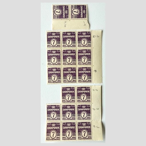 FRIM�RKER DANMARK | 1933 - AFA 200 - B�lgelinie - 7 �re violet x 19 stk. - Postfrisk