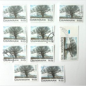 FRIM�RKER DANMARK | 1999 - AFA 1199 - Danske l�vtr�er - 9,25 Kr. Eg x 10 stk. - P�nt Stemplet 