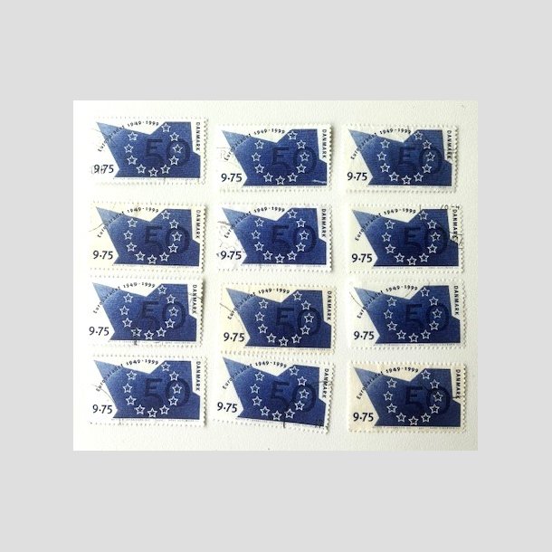 FRIM�RKER DANMARK | 1999 - AFA 1211 - Europar�det 50 �r - 9,75 Kr. bl� x 12 stk. - Stemplet