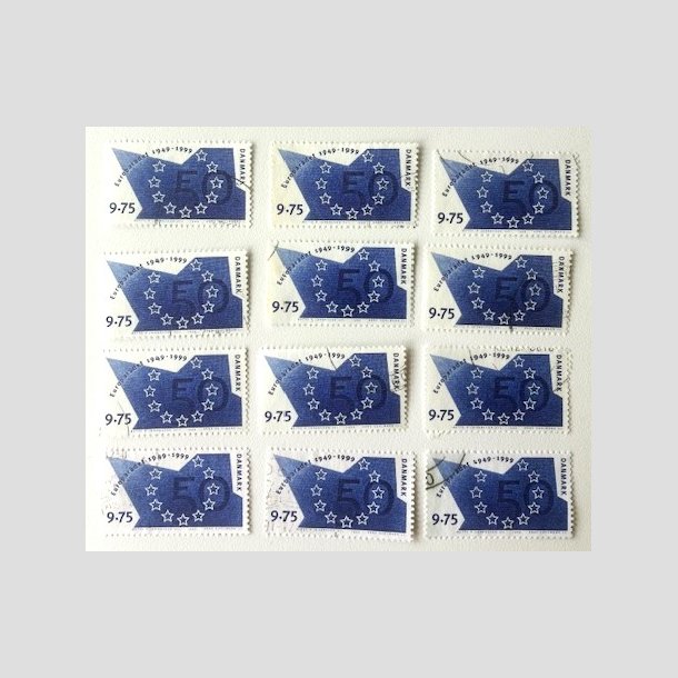 FRIM�RKER DANMARK | 1999 - AFA 1211 - Europar�det 50 �r - 9,75 Kr. bl� x 12 stk. - Stemplet