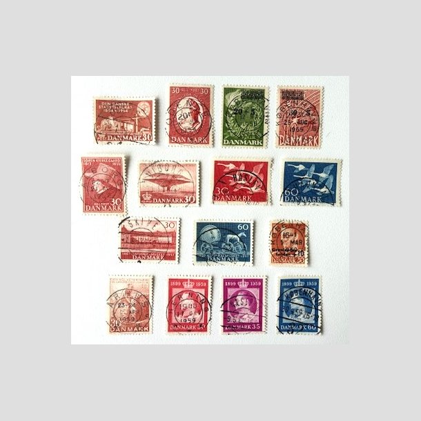 FRIM�RKER DANMARK | 1954-59 - AFA 356-376 - 15 stk. forskellige p�ne m�rker - Pragt Stemplet