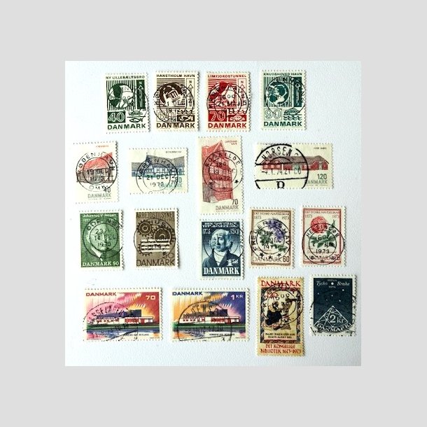FRIM�RKER DANMARK | 1972-73 - AFA 534-551 - 17 stk. p�ne forskellige m�rker - Lux/Pragt Stemplet