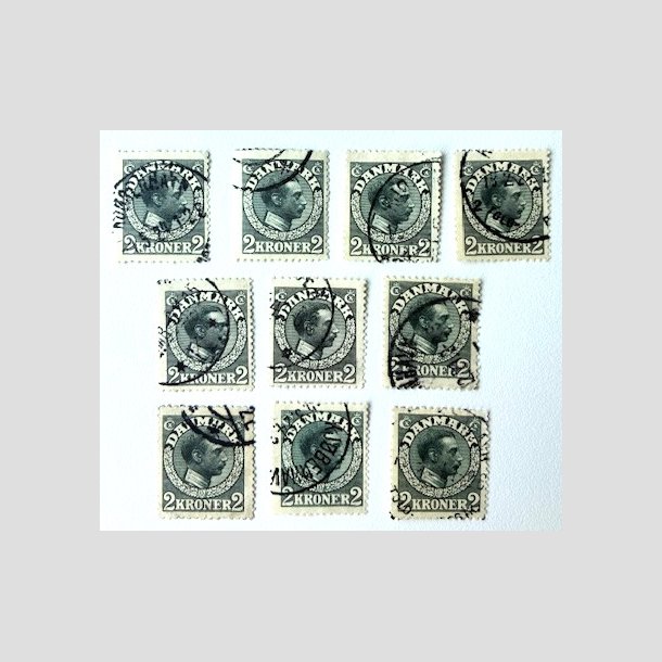 FRIM�RKER DANMARK | 1913 - AFA 76 - Chr. X 2 Kroner skifergr� x 10 stk. - Stemplet