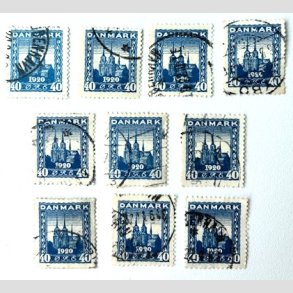 FRIM�RKER DANMARK | 1921 - AFA 116 - Genforening 40 �re bl� x 10 stk. - Stemplet (AFA 1.000,-)