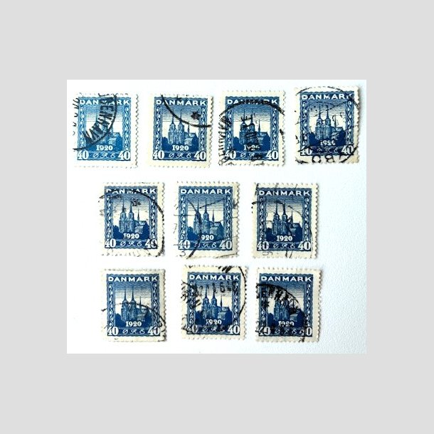FRIM�RKER DANMARK | 1921 - AFA 116 - Genforening 40 �re bl� x 10 stk. - Stemplet (AFA 1.000,-)