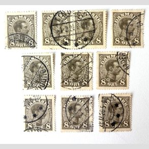 FRIM�RKER DANMARK | 1918-20 - AFA 99 - Chr. X - 8 �re gr� x 10 stk. - Stemplet