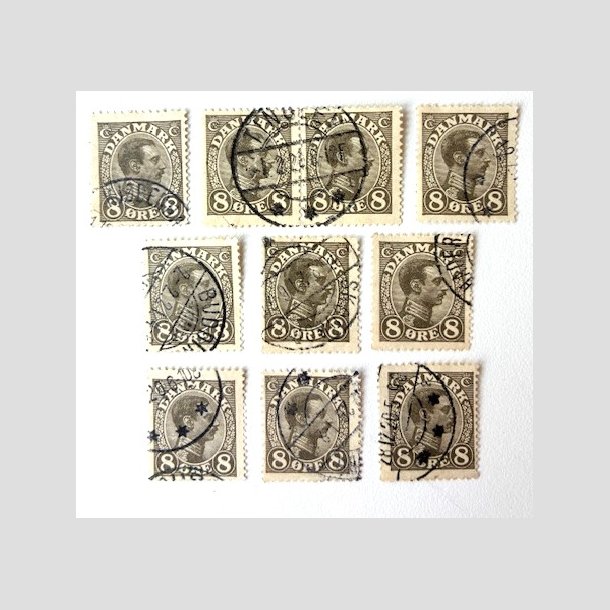 FRIM�RKER DANMARK | 1918-20 - AFA 99 - Chr. X - 8 �re gr� x 10 stk. - Stemplet