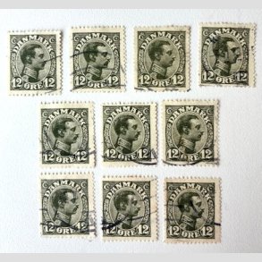 FRIM�RKER DANMARK | 1918-20 - AFA 100 - Chr. X 12 �re oliven x 10 stk. - Stemplet