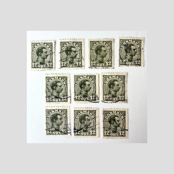 FRIM�RKER DANMARK | 1918-20 - AFA 100 - Chr. X 12 �re oliven x 10 stk. - Stemplet
