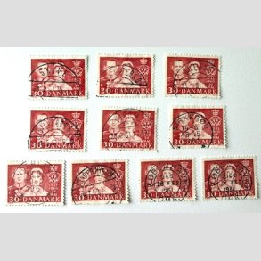 FRIM�RKER DANMARK | 1960 - AFA 384 - S�lvbryllup - 30 �re r�d x 10 stk. - Pragt Stemplet